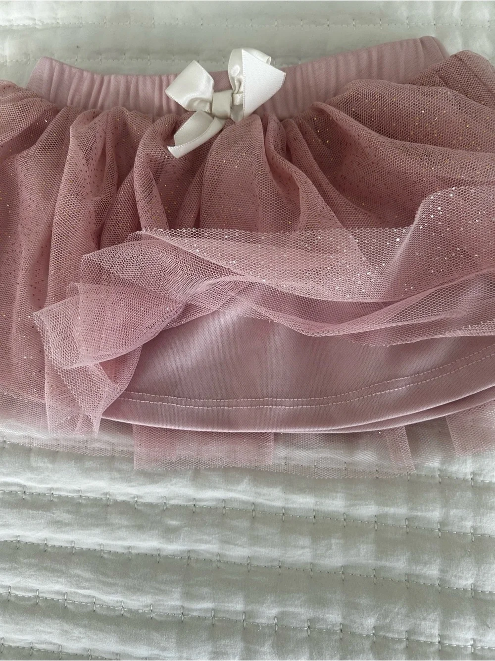 Baby girl matching set Pink Glitter Tulle Skirt with Cream Bow Bodysuit Set